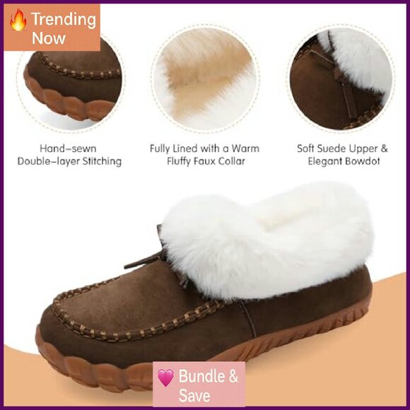 Warm Winter Ankle Boots Faux Fur Lined Moccasin Style Non-Slip Sole - Picture 3 of 7